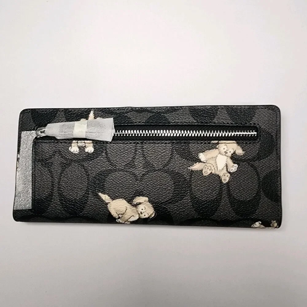 NWT Coach CC927 Creatures Happy Dog Slim Black Multi Wallet v4